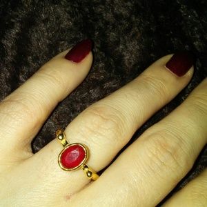 22k Gold Vermeil Turkish Artisan Ring Solid 925 Sterling Silver Red Oval Stone